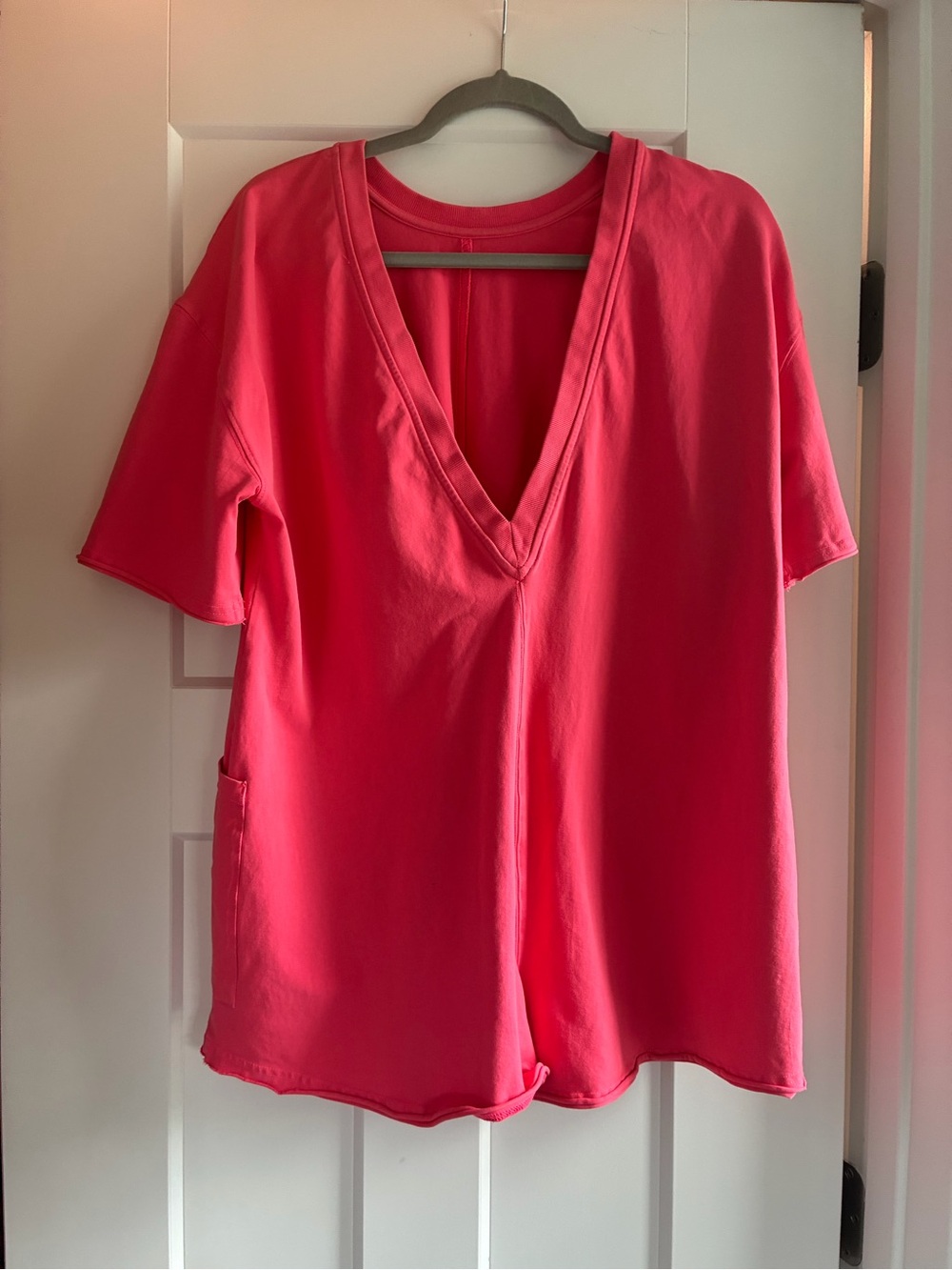 FP Movement by Free People Deep V Short Sleeve Tunic in Bright Pink